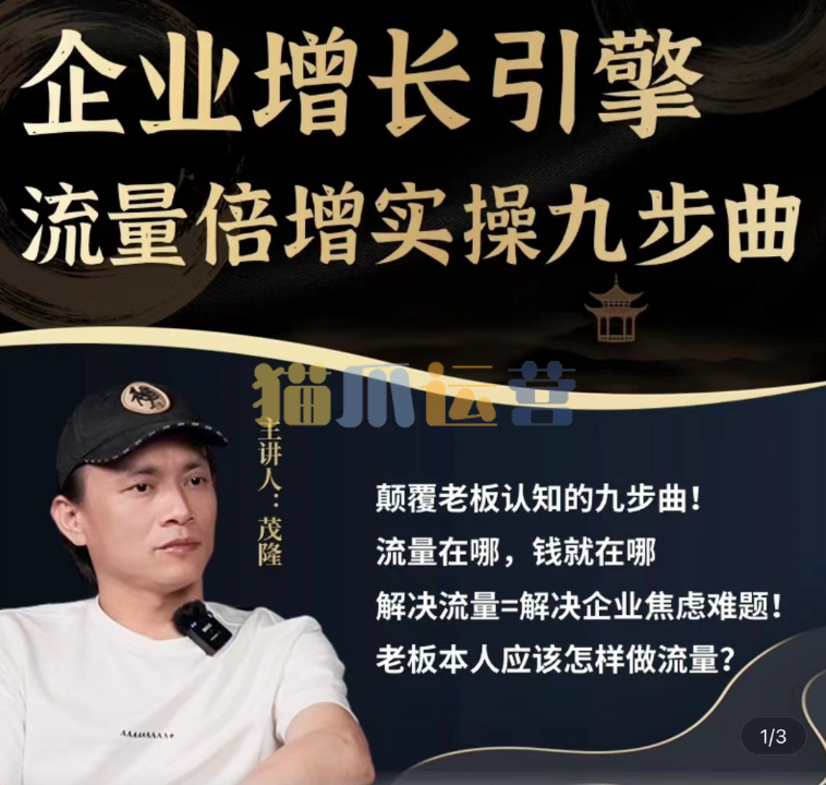 【茂隆】企业增长引擎流量倍增实操九步曲,一套课程帮你找到快速、简单、有效、可复制的获客+变现方式-猫爪运营资源站