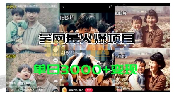 全网爆火的AI让老照片动起来教程,蹭热点日赚3k+,内含免费工具一键可生成【揭秘】-猫爪运营资源站