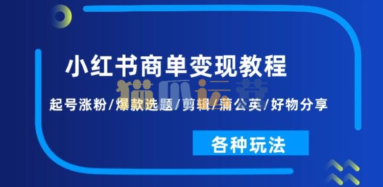 小红书商单变现教程:起号涨粉/爆款选题/剪辑/蒲公英/好物分享/各种玩法-猫爪运营资源站