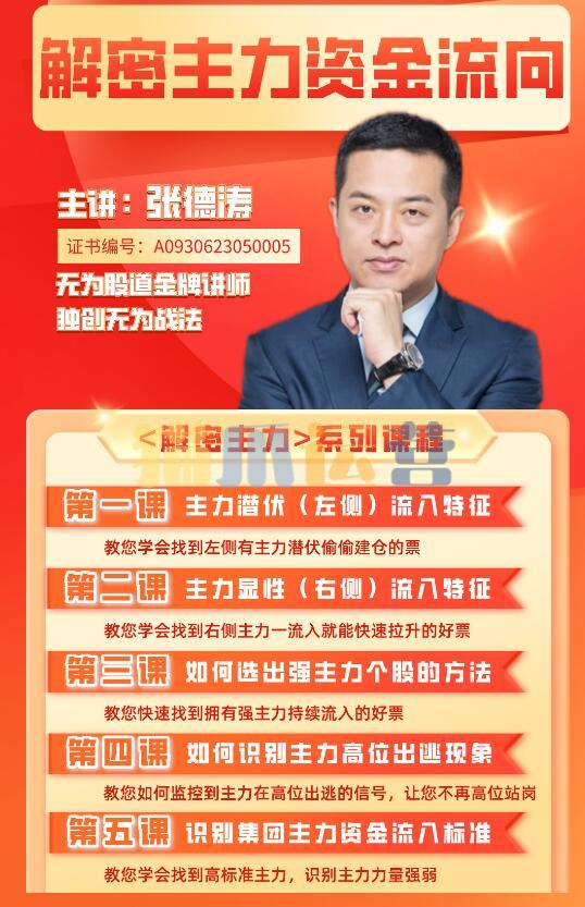 无为张德涛老师 解密主力资金流向系列课程-猫爪运营资源站