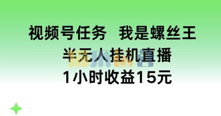 视频号任务,我是螺丝王, 半无人挂机1小时收益15元【项目拆解】-猫爪运营资源站