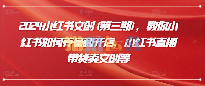 2024小红书文创(第三期),教你小红书如何养号和开店,小红书直播带货卖文创等-猫爪运营资源站