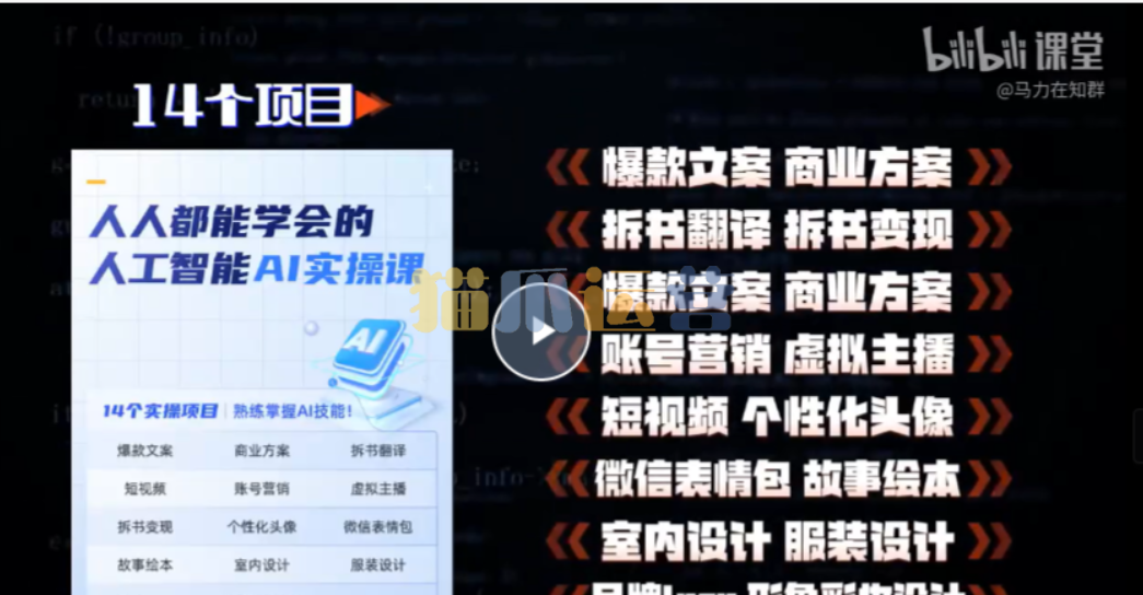 【人工智能AI实操课】14个项目带你熟练掌握AI-猫爪运营资源站