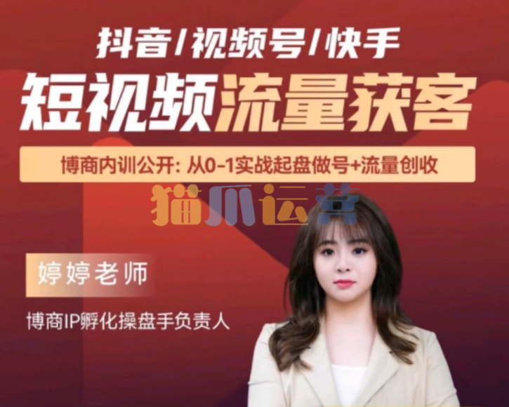 婷婷老师-三大平台抖音/视频号/快手短视频流量获客-猫爪运营资源站