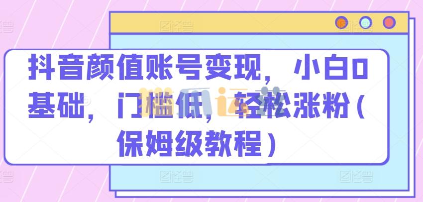 抖音颜值账号变现,小白0基础,门槛低,轻松涨粉(保姆级教程)【项目拆解】-猫爪运营资源站