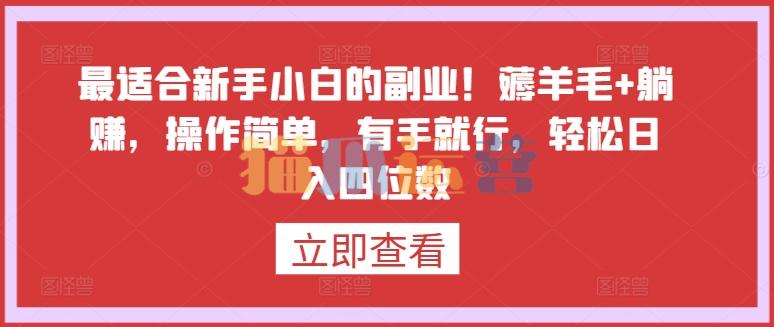 最适合新手小白的副业!薅羊毛+躺赚,操作简单,有手就行,轻松日入四位数【揭秘】-猫爪运营资源站