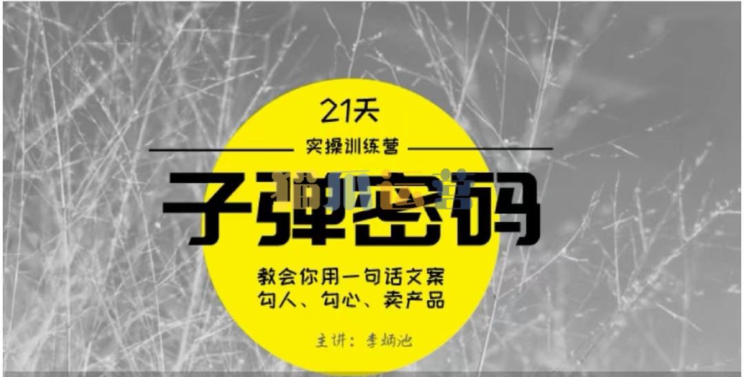 李炳池-21天《子弹秘密》训练营 21天学到顶尖文案大师的策略和技巧-猫爪运营资源站