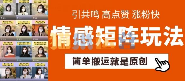 简单搬运,情感矩阵玩法,涨粉速度快,可带货,可起号【揭秘】-猫爪运营资源站
