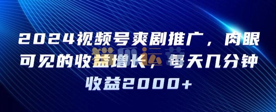 2024视频号爽剧推广,肉眼可见的收益增长,每天几分钟收益2000+【揭秘】-猫爪运营资源站