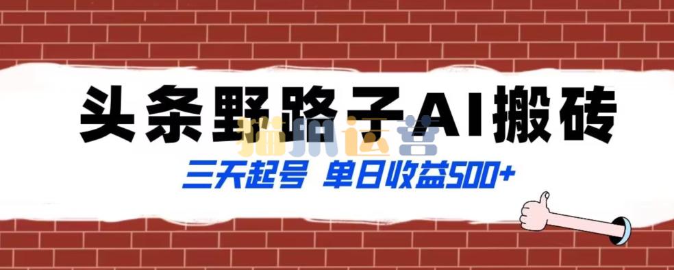 全网首发头条野路子AI搬砖玩法,纪实类超级蓝海项目,三天起号单日收益500+【揭秘】-猫爪运营资源站