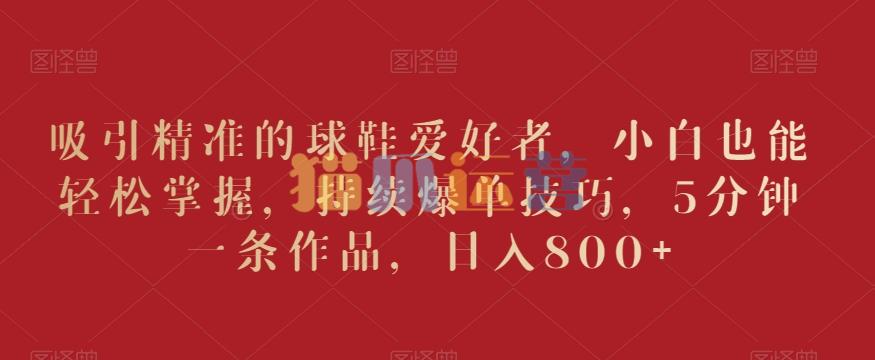 吸引精准的球鞋爱好者,小白也能轻松掌握,持续爆单技巧,5分钟一条作品,日入800+【揭秘】-猫爪运营资源站