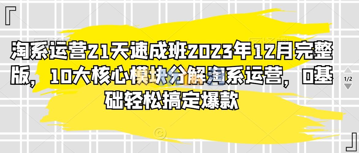 淘系运营21天速成班2023年12月完整版,10大核心模块分解淘系运营,0基础轻松搞定爆款-猫爪运营资源站