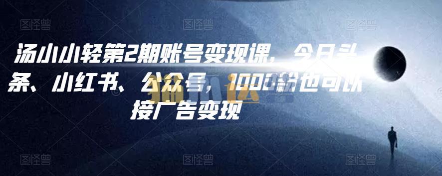 汤小小账号变现课第2期,今日头条、小红书、公众号,1000粉也可以接广告变现-猫爪运营资源站