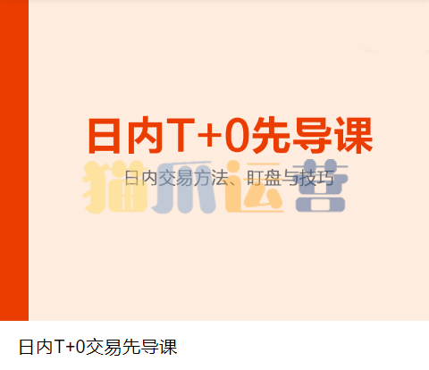 日内T+0交易先导课-猫爪运营资源站